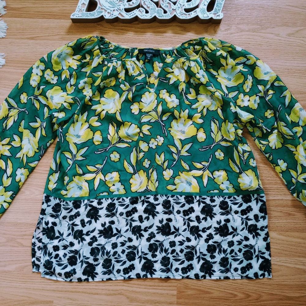Karen Kane green/yellow citrus floral chiffon peasunt tunic blouse top size XL - Picture 5 of 13
